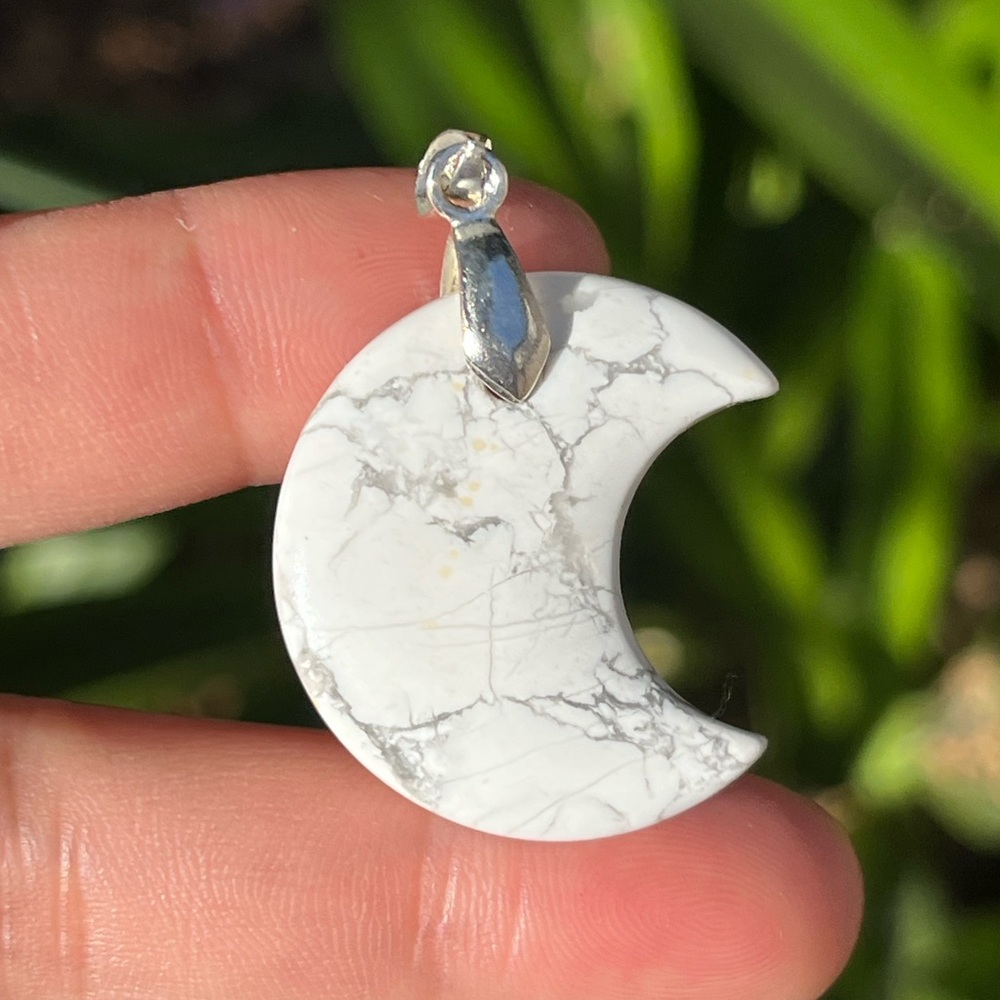 Silver plated Howlite moon pendant